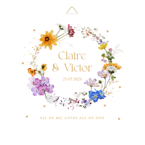 Tegeltje bruiloft wit met bloemenkrans