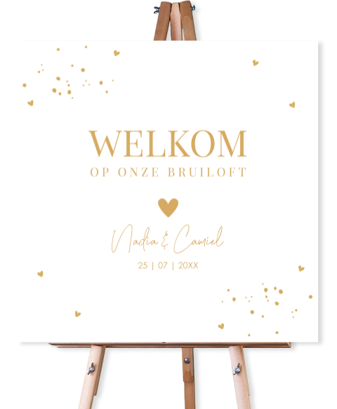 Bruiloftsbord wit spetters hartjes 70x70 cm