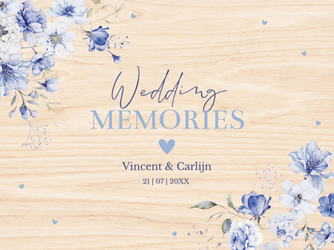 Bruiloft memorybox met romantische bloemen blauw