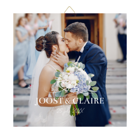 Tegeltje bruiloft met eigen foto hartjes