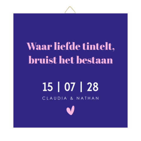 Tegeltje bruiloft blauw roze eigen tekst