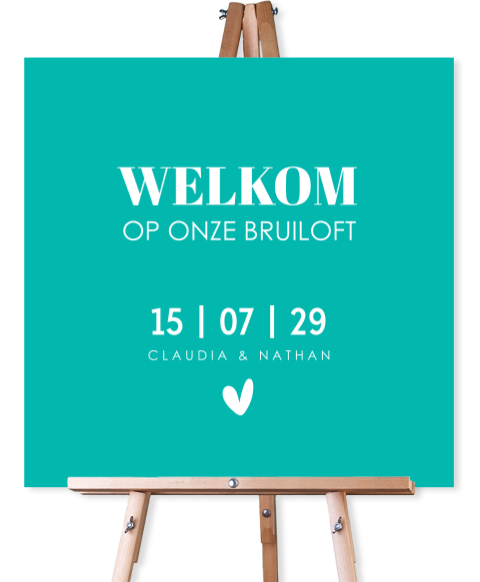 Bruiloftsbord turquoise modern typografie