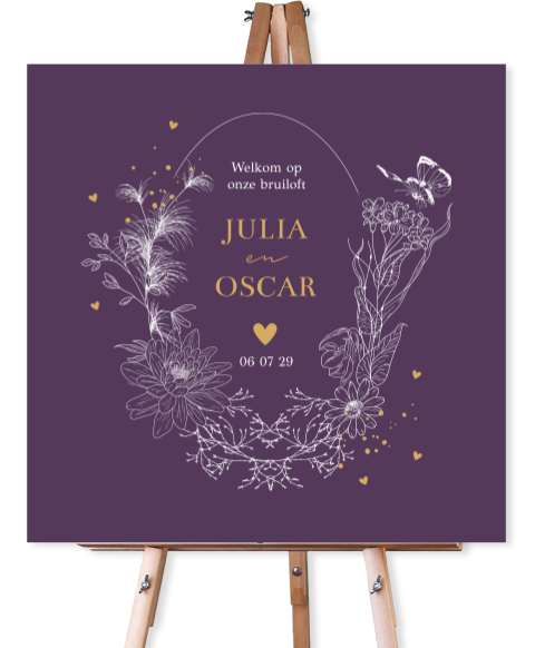 Bruiloftsbord paars bloemenkrans 70x70 cm