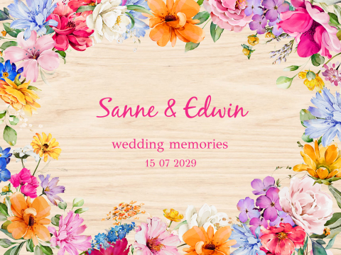 Bruiloft memorybox hout kleurrijk bloemen roze