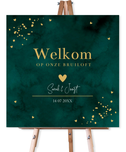Bruiloftsbord donkergroen goudlook confetti 70x70 cm