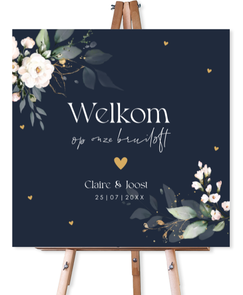 Bruiloftsbord blauw bloemen botanisch  70x70 cm