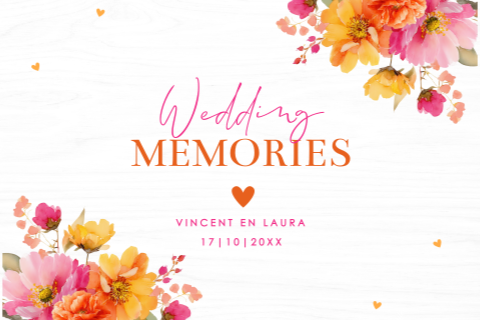 Bruiloft memorybox hout kleurrijke bloemen pink orange