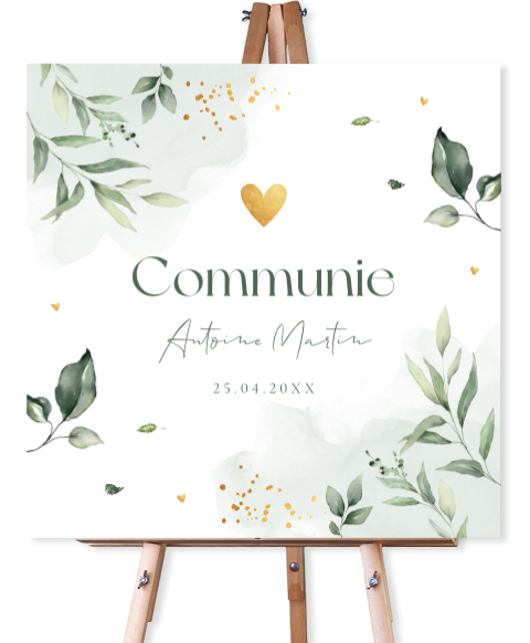 Welkomstbord communie groen jongen blaadjes