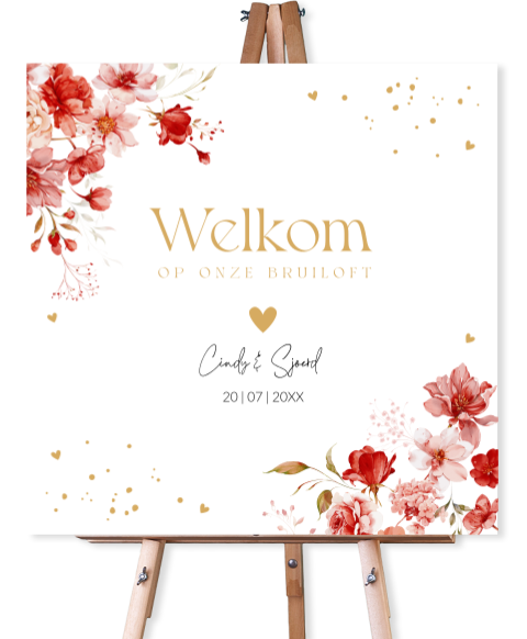 Bruiloftsbord romantische bloemen rood 70x70 cm