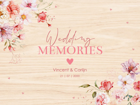 Bruiloft memorybox met romantische bloemen roze