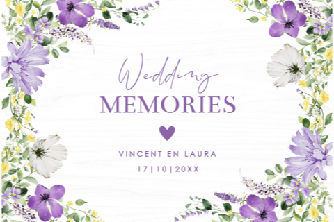 Bruiloft memorybox hout bloemen paars