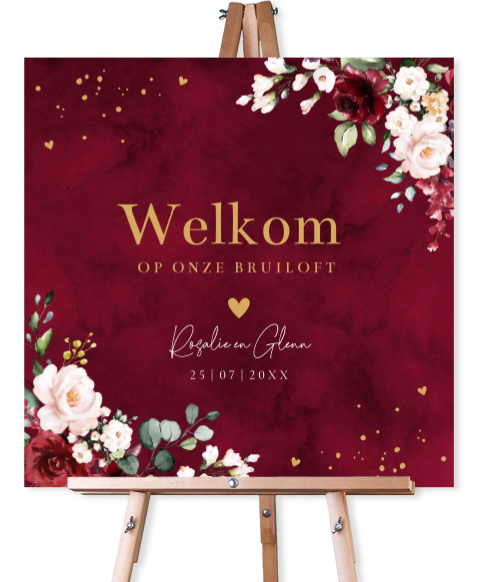 Bruiloftsbord rood bloemen 70x70 cm