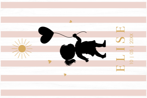 Memorybox hout met silhouet meisje ballon roze strepen