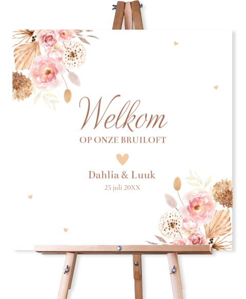 Bruiloftsbord bohemian bloemen roze beige