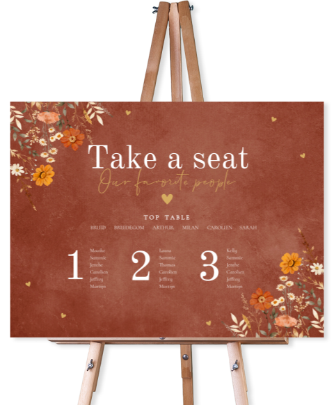 Tafelschikking bord bruiloft roestbruin herfst bloemen