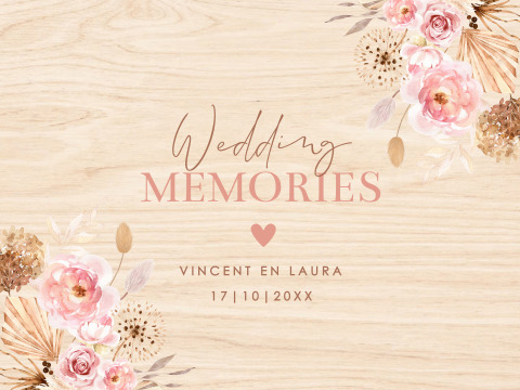 Bruiloft memorybox hout bohemian bloemen