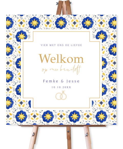Bruiloftsbord mediterraans patroon blauw geel