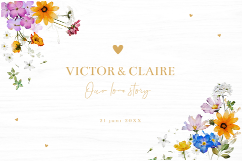 Bruiloft memorybox met kleurrijke bloemen
