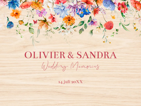 Bruiloft memorybox met kleurrijke zomerse bloemen Blossoming Flowers