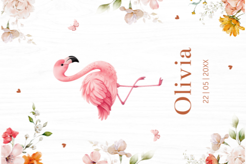 Memorybox hout met flamingo en bloemen