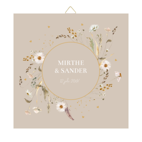 Tegeltje bruiloft beige veldbloemen