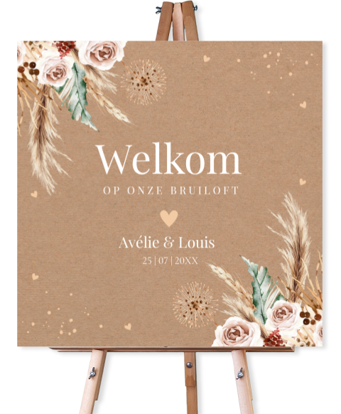 Bruiloftsbord bohemian bloemen kraftlook