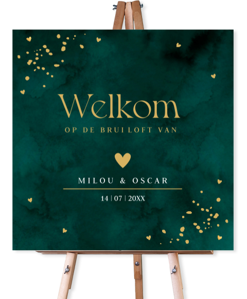 Bruiloftsbord donkergroen goudlook confetti 70x70 cm