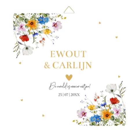 Tegeltje bruiloft wit zomerse bloemen eigen tekst