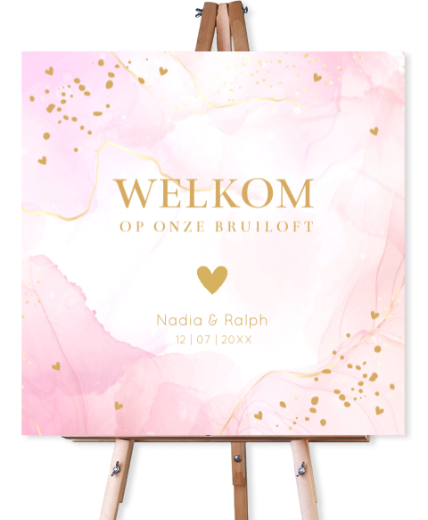 Bruiloftsbord roze marmerlook vierkant