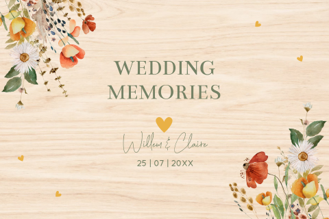 Memorybox hout bruiloft veldbloemen rood botanisch