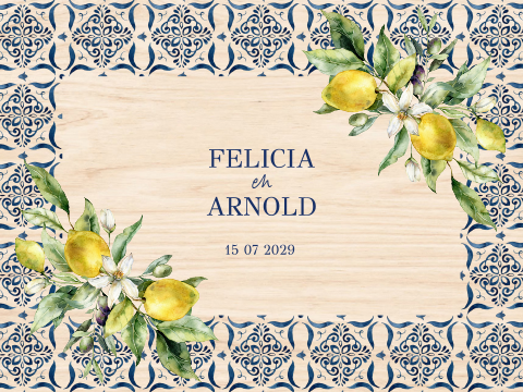 Bruiloft memorybox hout Mediterraans patroon citroenen