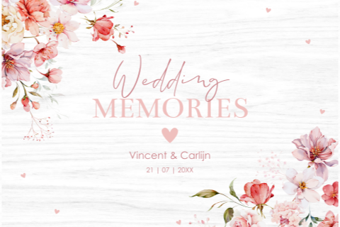 Bruiloft memorybox met romantische bloemen roze