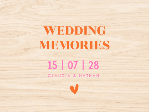 Bruiloft memorybox modern typografie oranje roze