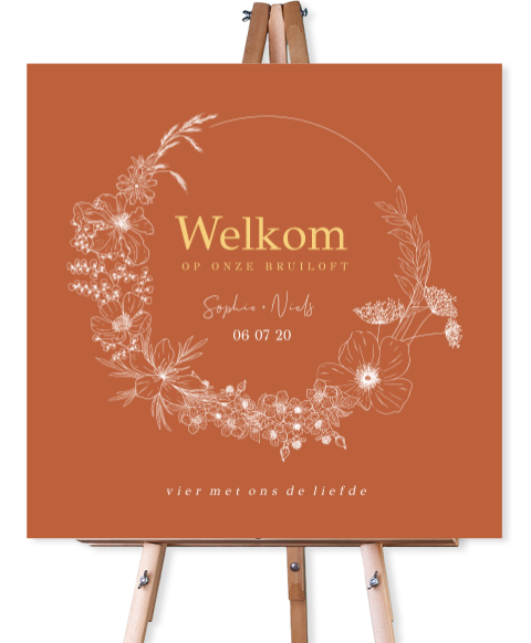 Bruiloftsbord roestbruin bloemenkrans