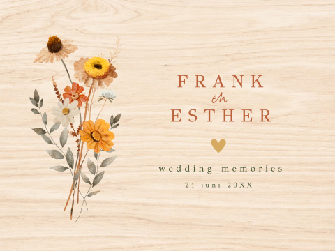 Bruiloft memorybox met bloemenboeket