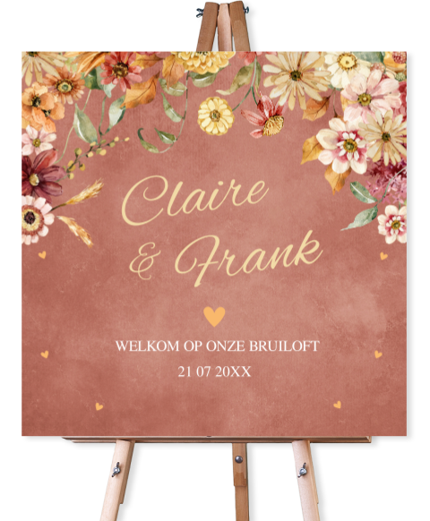 Bruiloftsbord terracotta roze bloemen chic autumn