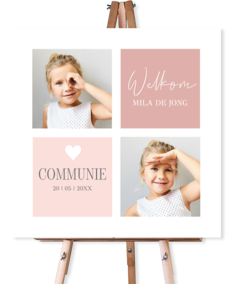 Welkomstbord communie meisje roze met foto