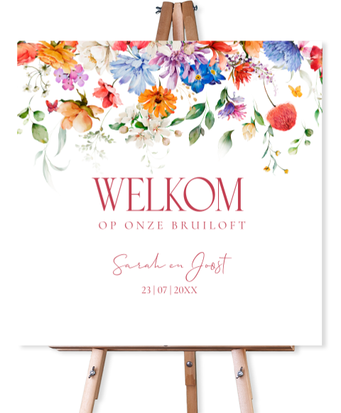 Bruiloftsbord zomerse gekleurde bloemen rood