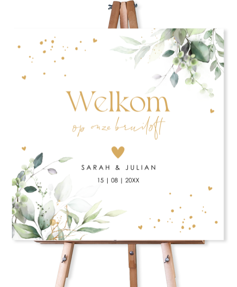 Bruiloftsbord botanisch groen waterverf bladeren