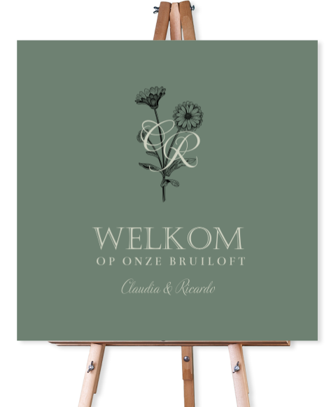 Bruiloftsbord groen botanisch bloemenboeket 70x70 cm