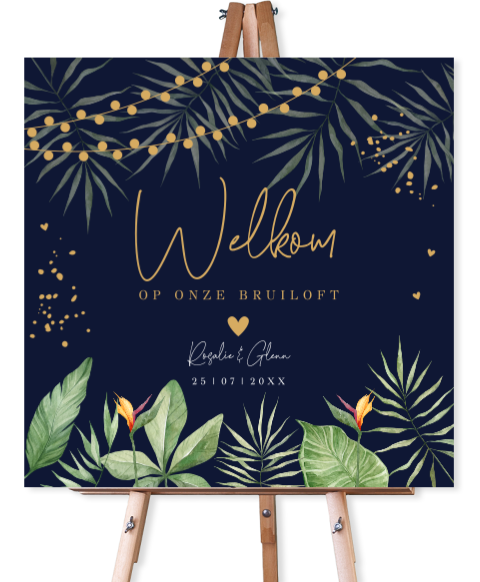 Bruiloftsbord tropisch groen bladeren 70x70 cm