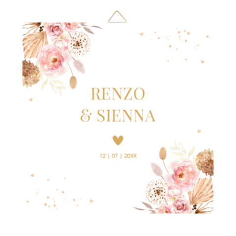 Tegeltje huwelijk bohemian bloemen roze eigen tekst