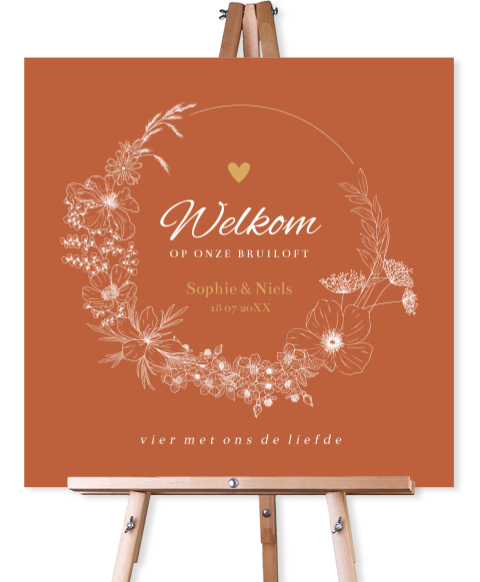 Bruiloftsbord roestbruin bloemenkrans