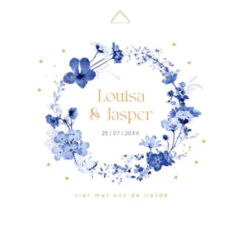 Tegeltje bruiloft bloemenkrans blauw