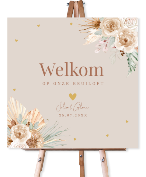 Bruiloftsbord bohemian beige aquarel bloemen 70x70 cm