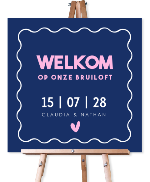Bruiloftsbord blauw roze vierkant modern 70x70 cm