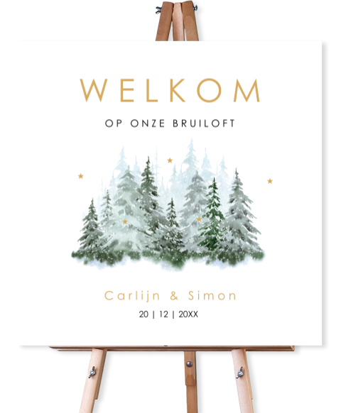 Bruiloftsbord winter wedding forrest groen 70x70 cm
