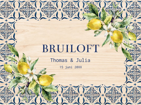 Bruiloft memorybox hout Mediterraans patroon citroenen