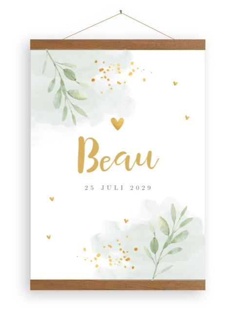 Canvasposter geboortekaartje floral watercolour groen | 30x40 cm