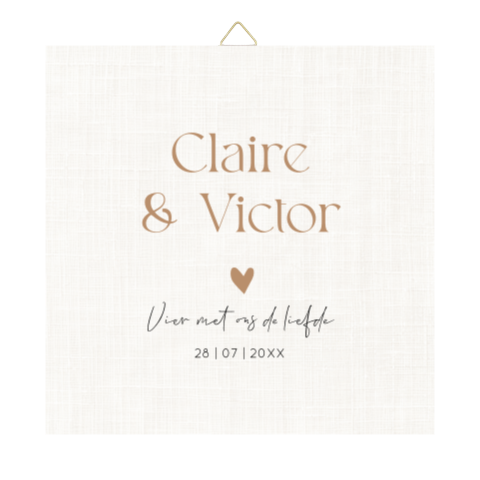 Tegeltje bruiloft wit linnenlook met namen en hartje